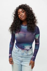 UO Cairo Mesh Mock Neck Top at Urban Outfitters