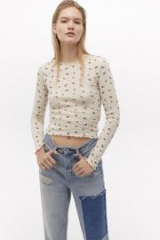 UO Ditsy Floral Pointelle Long Sleeve Top at Urban Outfitters