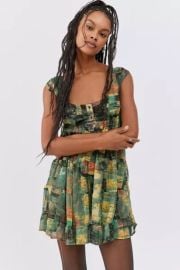 UO Justine Printed Lace-Up Mini Dress at Urban Outfitters