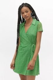 UO Modern Mesh Collared Mini Wrap Dress at Urban Outfitters