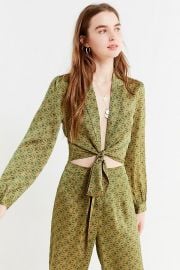 UO Satin Paisley Tie-Front Top at Urban Outfitters