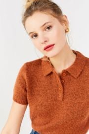 UO Shrunken Fuzzy Polo Sweater at Urban Outfitters