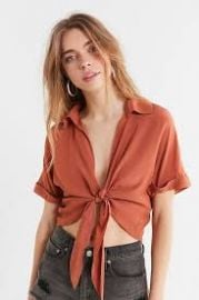 UO Tie-Front Short Sleeve Cropped Top at Urban Outfitters