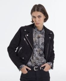  US -  Suede leather zipped black biker jacket  The Kooples at The Kooples