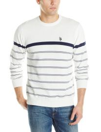 US Polo Assn Menand39s Engineered Stripe Crew Neck Sweater in white at Amazon