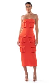 UTILITY DETAIL STRAPLESS MIDI DRESS in ORANGE at Shop Akira