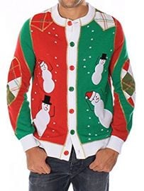 Ugly Christmas Sweater - Snowmen Dancing Cardigan at Amazon