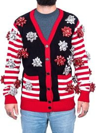 Ugly Christmas Sweater Sweater Gift Wrapping Bow Cardigan at Amazon