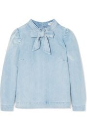 WornOnTV: Morgan’s bow neck denim blouse on E! News Daily Pop | Morgan ...