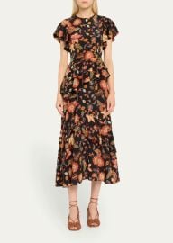 Ulla Johnson Amaia Floral-Print Ruffle Midi Dress - at Bergdorf Goodman