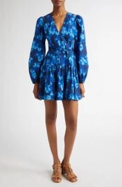Ulla Johnson Anita Long Sleeve Cotton Sateen Minidress in Azure at Nordstrom Rack
