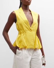 Ulla Johnson Beatriz Notched-Collar Peplum Vest Top at Neiman Marcus