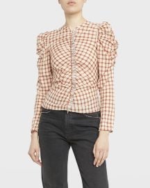 Ulla Johnson Blair Puff-Shoulder Gingham Top at Neiman Marcus