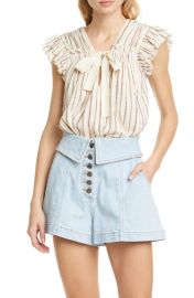 Ulla Johnson Bria Metallic Stripe Flutter Sleeve Tie Top at Nordstrom