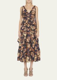 Ulla Johnson Candace Tie-Shoulder Tiered Ruffle Midi Dress - at Bergdorf Goodman