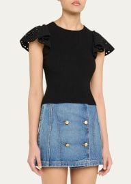 Ulla Johnson Edith Knit Ruffle-Sleeve Top - at Bergdorf Goodman