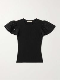 Ulla Johnson Edith Ruffle Sleeve Knit Top in Noir at Net a Porter