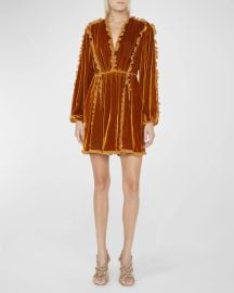 Ulla Johnson Erika Long Sleeve Ruffle Velvet Dress at Neiman Marcus