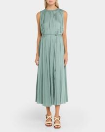 Ulla Johnson Fianna Belted Pleated Satin Midi Dress at Neiman Marcus