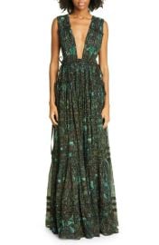 Ulla Johnson Fiona Metallic Plunge Neck Maxi Dress at Nordstrom