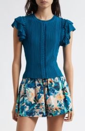 Ulla Johnson Giulia Ruffle Sleeve Rib Top at Nordstrom