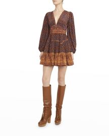 Ulla Johnson Hayana Floral Mix Print Long Sleeve Silk Dress at Neiman Marcus