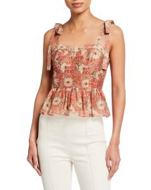 Ulla Johnson Helia Tie-Shoulder Peplum Top at Neiman Marcus