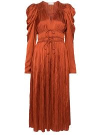 Ulla Johnson Lelou Pliss Midi Dress Brown at Farfetch