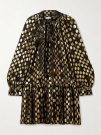Ulla Johnson Loretta tie detailed metallic fil coup silk blend crepe de chine mini dress at Net a Porter
