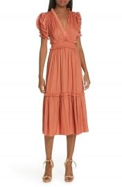 Ulla Johnson Maya Embroidered Satin Midi Dress   Nordstrom at Nordstrom