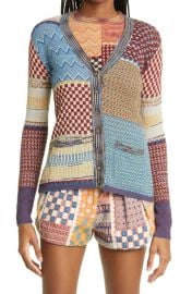 Ulla Johnson Medina Patchwork V-Neck Wool Cotton Blend Cardigan at Nordstrom