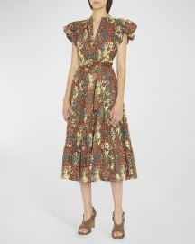 Ulla Johnson Ottilie Tie-Waist Tiered Midi Dress at Neiman Marcus