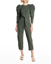 Ulla Johnson Pascal Puff-Sleeve Belted Jumpsuit at Neiman Marcus