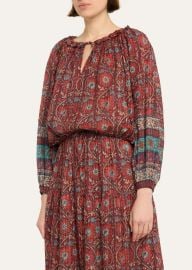 Ulla Johnson Silva Puff-Sleeve Split-Neck Peasant Blouse - at Bergdorf Goodman