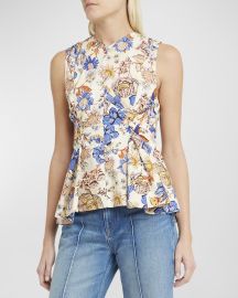 Ulla Johnson Sydney Sleeveless Floral-Print Cotton Top at Neiman Marcus