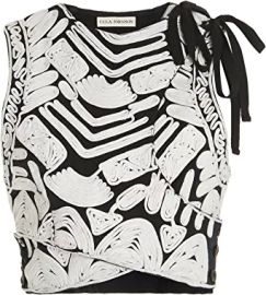 Ulla Johnson Women39s Nisha Black White Abstract Printed Crisscross Crop Top as1 Numeric Numeric6 Regular Regular 6 at  Womens Clothing store at Amazon