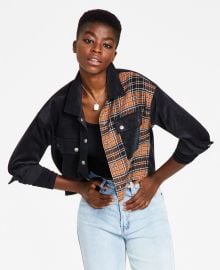 Ultra Flirt Juniors Cropped Mixed Plaid Corduroy Buttoned Top - Macys at Macys