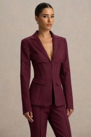 Unbeaten Fitted Corset Blazer Jacket in Burgundy at Club L London