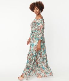 Unique Vintage Mint amp Coral Floral Print Sweet Escape Maxi Dress at Unique Vintage