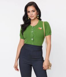 Unique Vintage Plus Size Green amp Peach Cardigan at Unique Vintage