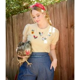 Unique Vintage Womenx27s Embroidered Sweater Cream Chicken ML Target at Target