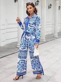 Unity Allover Print Shirt amp Wide Leg Pants USA at Shein