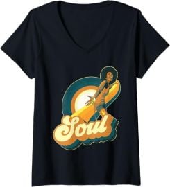 Universal Store at Amazon 70s Funk Afro Soul V Neck T Shirt at Amazon