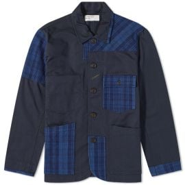 Universal Works Patched Mill Bakers Jacket Navy amp Indigo Plaid END UK at END.