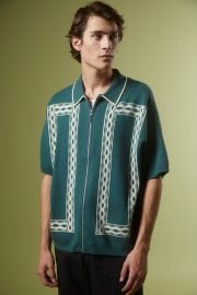 Uo Jacquard Relaxed Zip Polo Shirt at Urban Outfitters