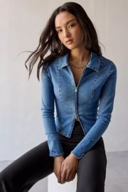 Uo Ledia Slim Long Sleeve Zip Front Denim Shirt at Urban Outfitters