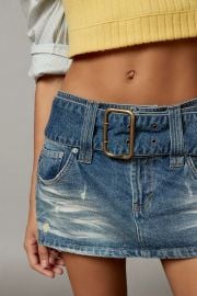 Uo Mel Belted Denim Micro Mini Skirt at Urban Outfitters