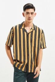 Uo Rayon Vertical Stripe Short Sleeve Button Down Shirt at Urban Outfitters