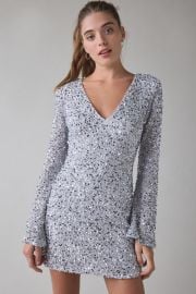 Uo Thats Showbiz Open Back Bell Sleeve Sequin Mini Dress at Urban Outfitters