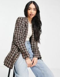 Urban Revivo check print blazer in brown at ASOS